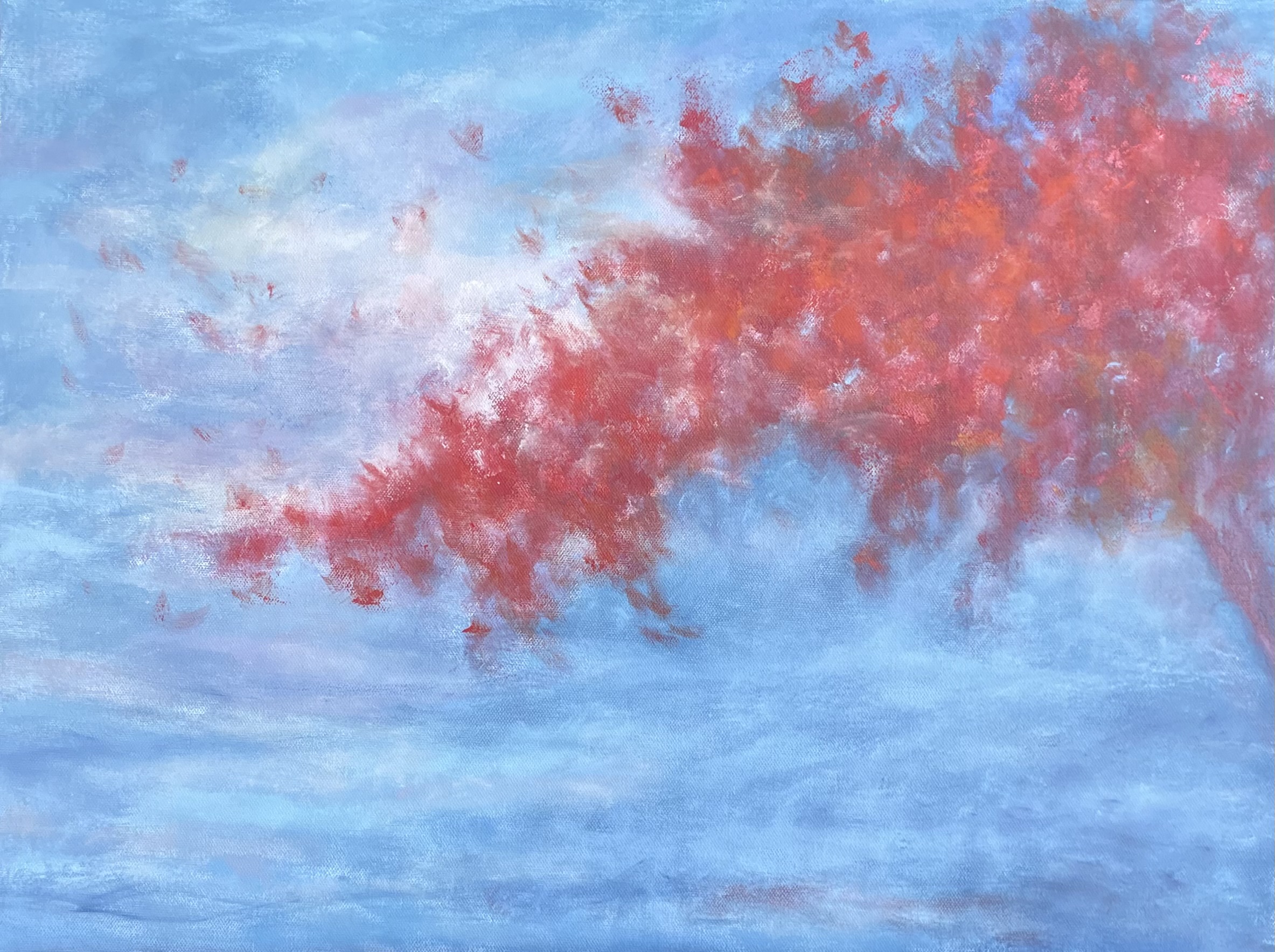 flying red leaves oil painting Joyce Weinstein fine Art