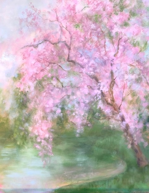 Prospect Park Cherry Blossoms oil painting Joyce Weinstein fine art